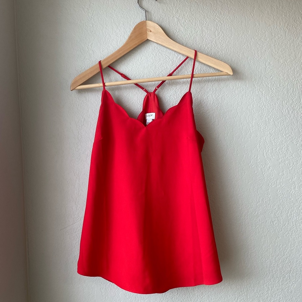 {J.Crew} Red Scalloped Tank